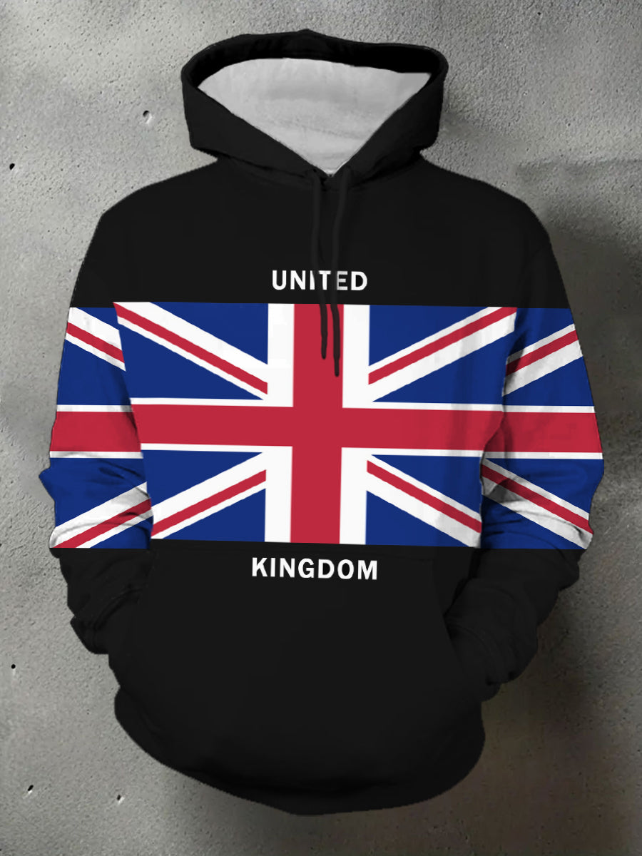 Men's UK Flag Print Casual Pocket Hoodie