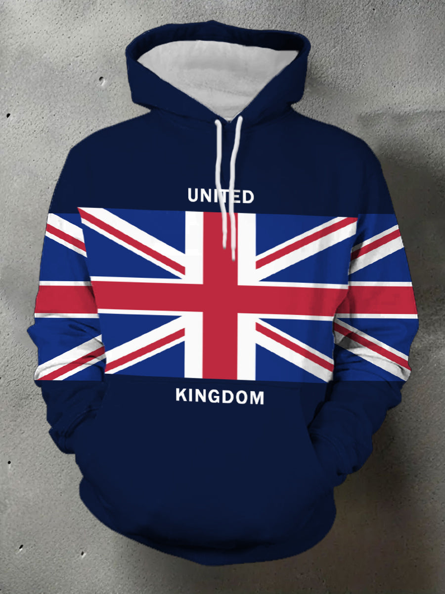 Men's UK Flag Print Casual Pocket Hoodie