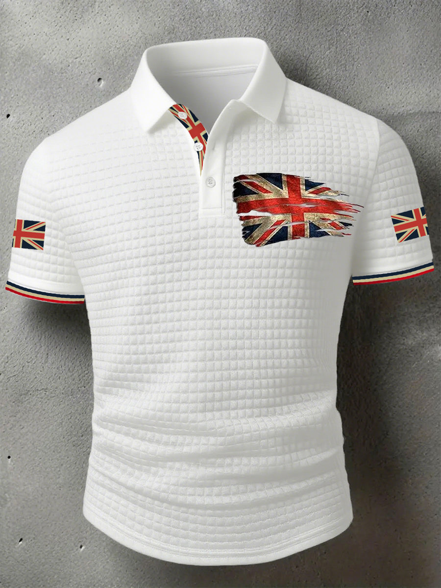 Men's UK Flag Print Casual Short-Sleeve Waffle Top