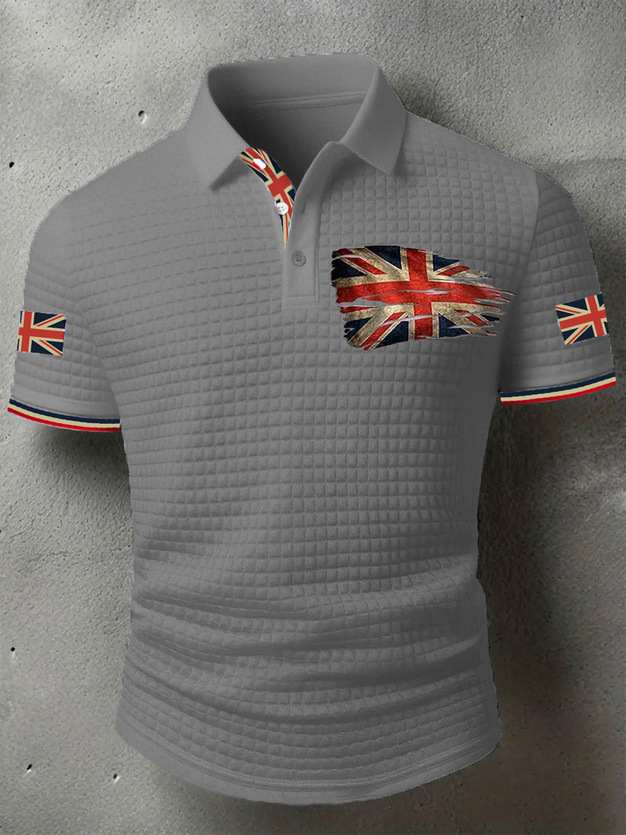 Men's UK Flag Print Casual Short-Sleeve Waffle Top