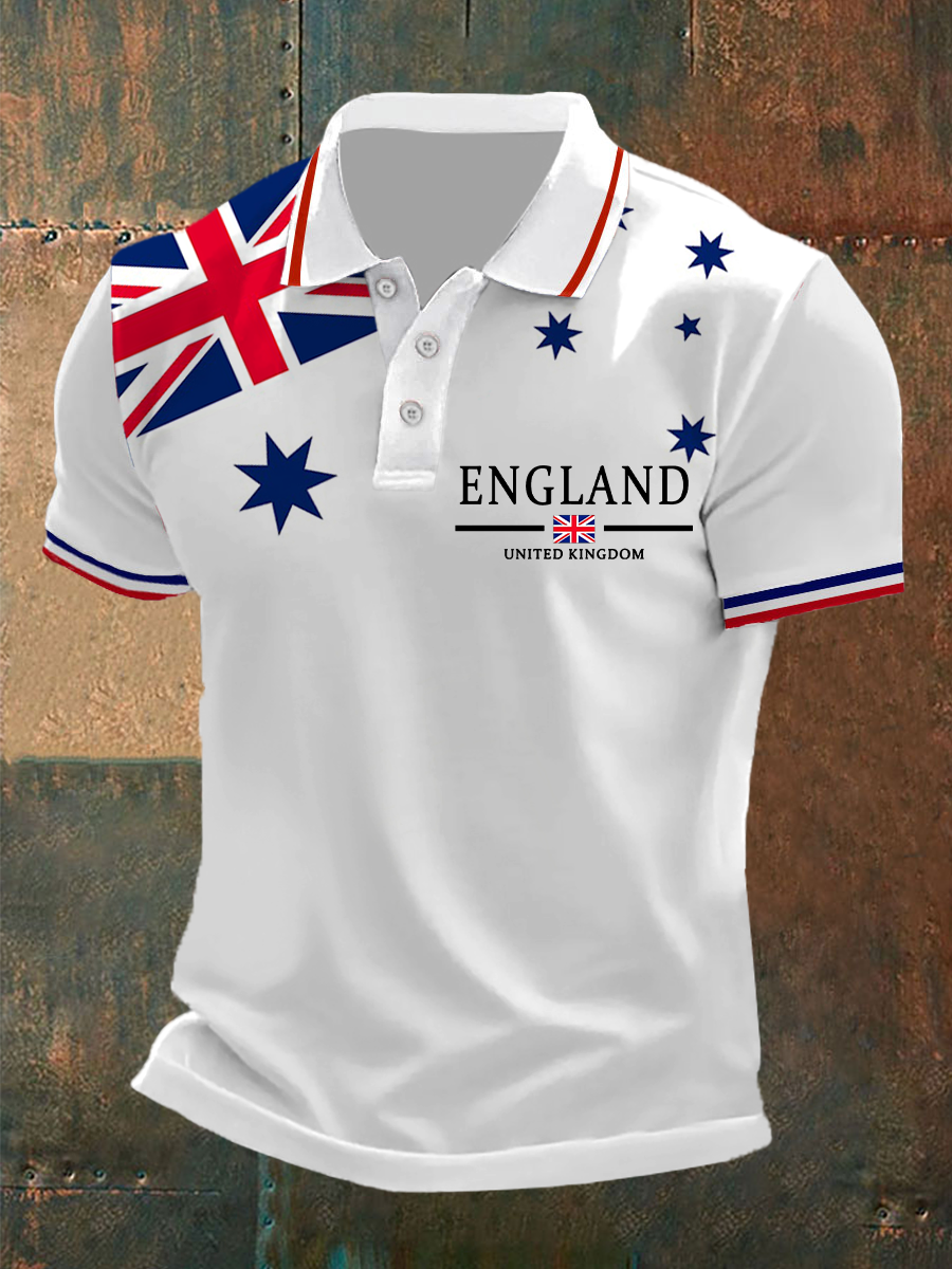 Men's Union Jack Print Casual Polo Shirt