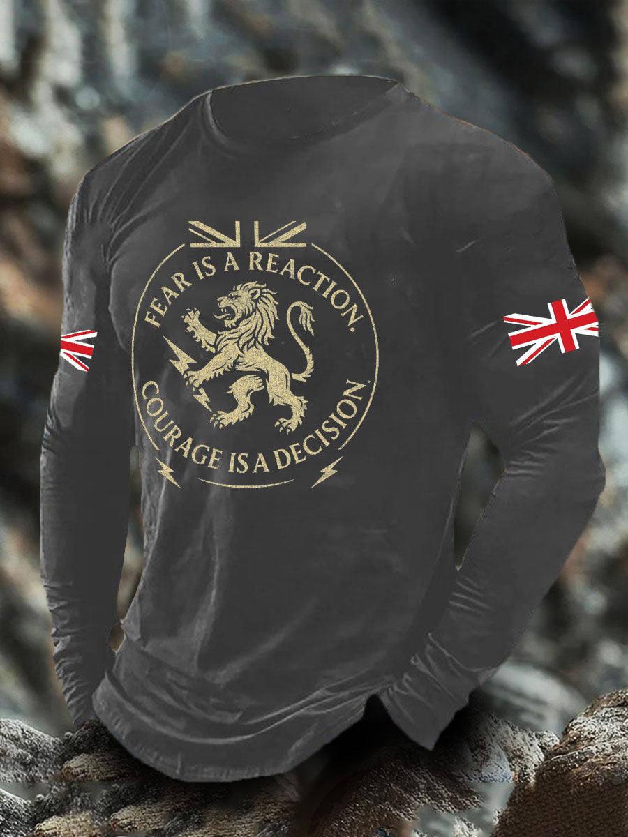 Men's UK Flag Lion Printed Casual Tops