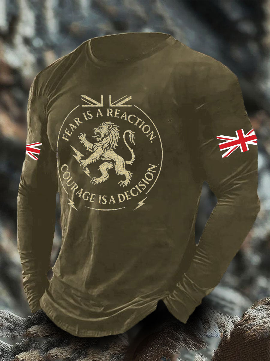 Men's UK Flag Lion Printed Casual Tops