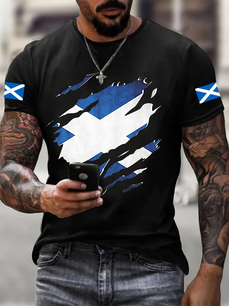 Men's Scotland Flag Proud The Brave Printed Casual Short Sleeve T-shirt