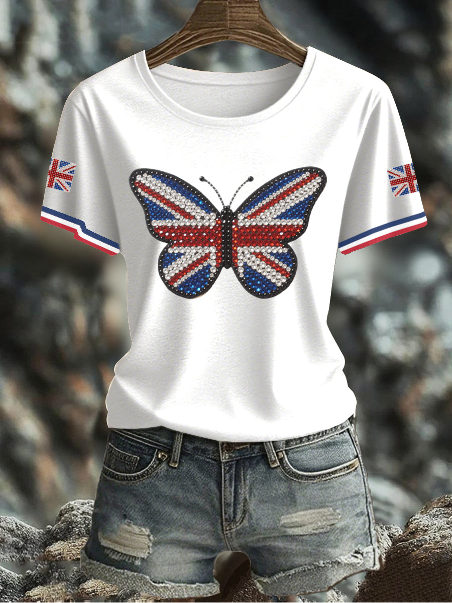 Women's UK Flag Butterfly Printed T-shirt