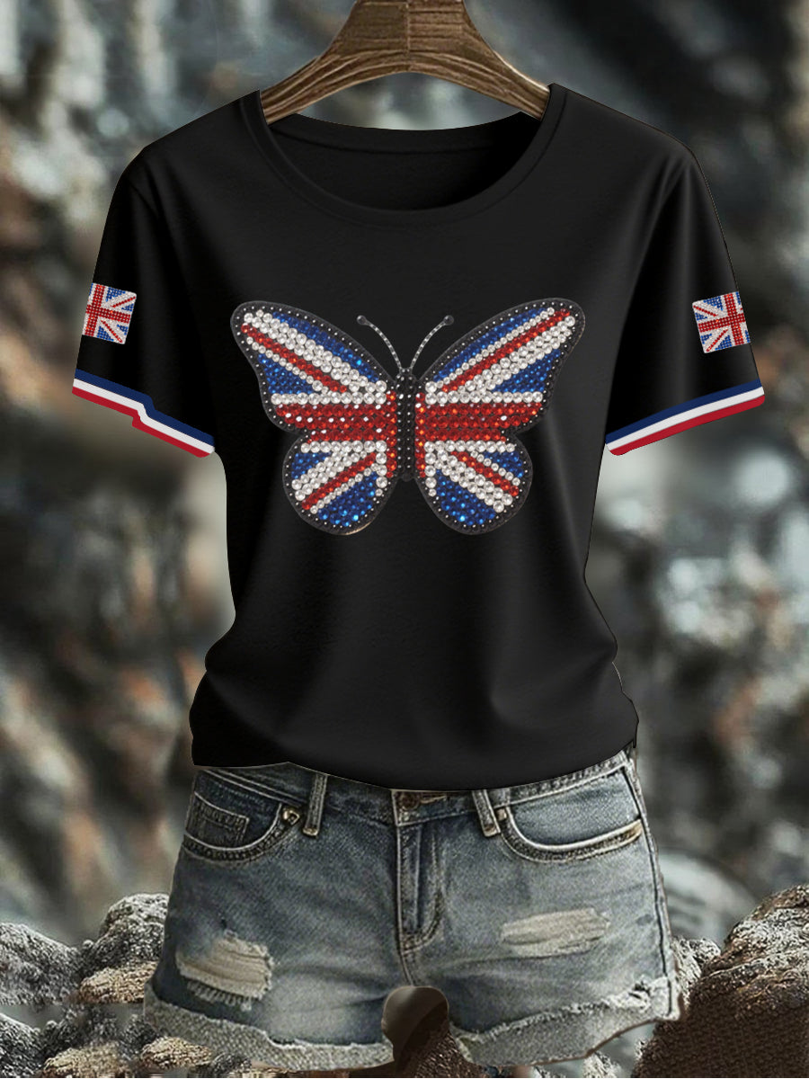 Women's UK Flag Butterfly Printed T-shirt