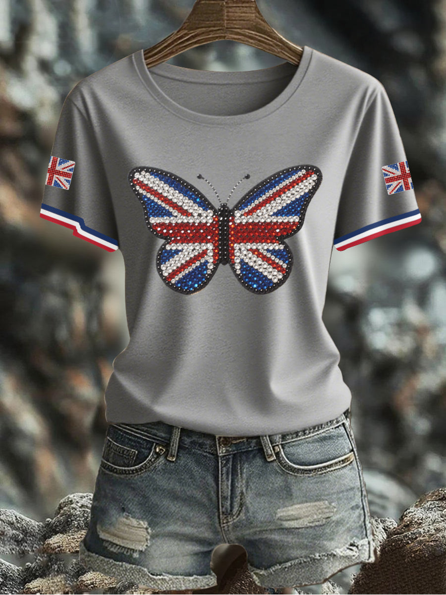Women's UK Flag Butterfly Printed T-shirt