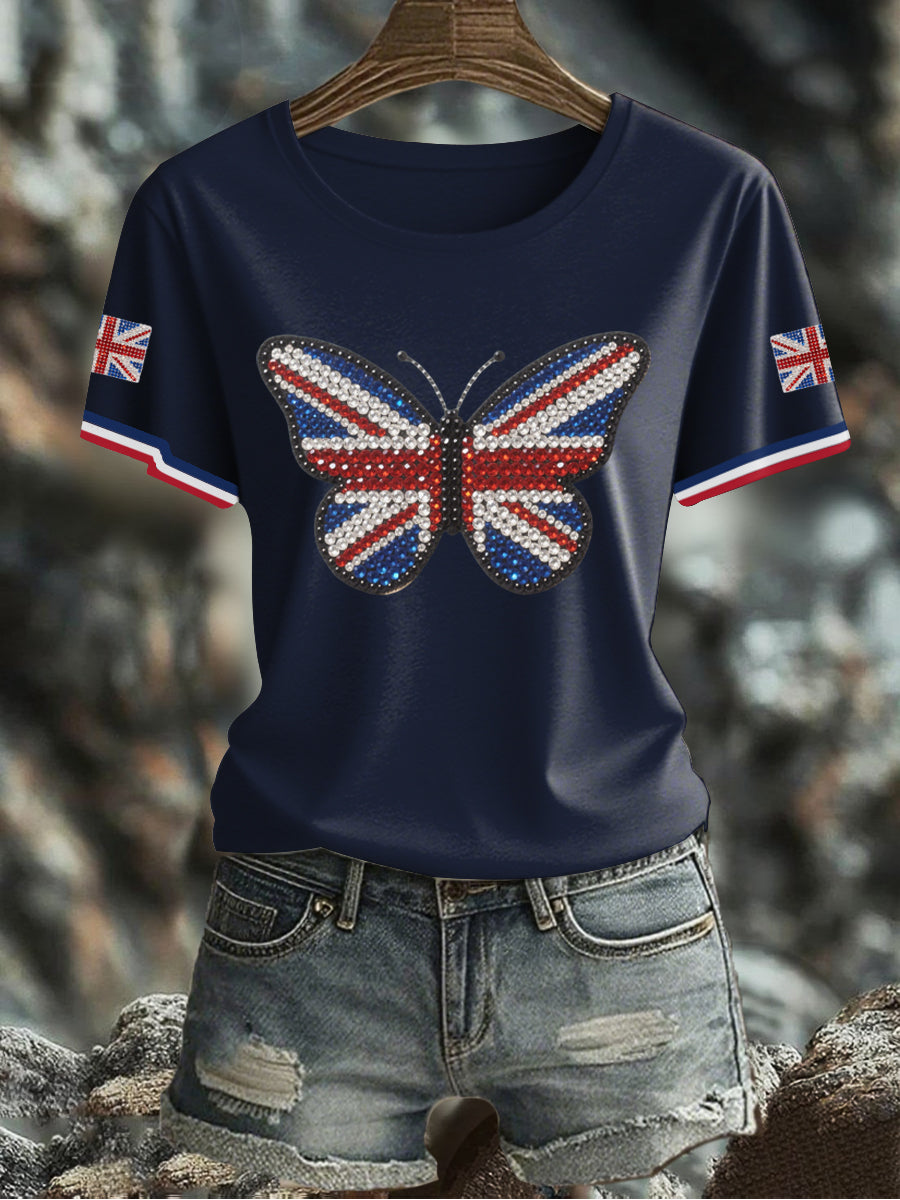 Women's UK Flag Butterfly Printed T-shirt