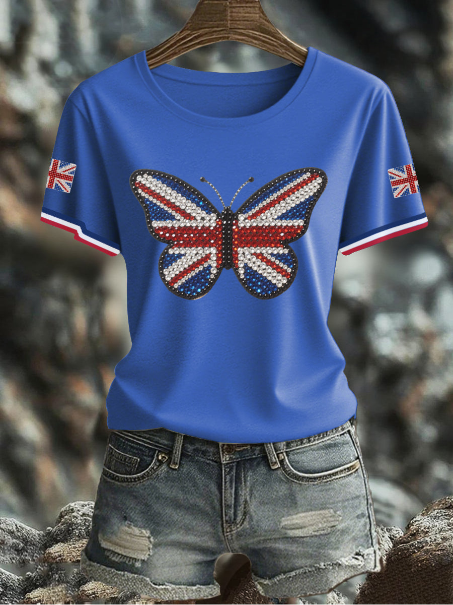 Women's UK Flag Butterfly Printed T-shirt