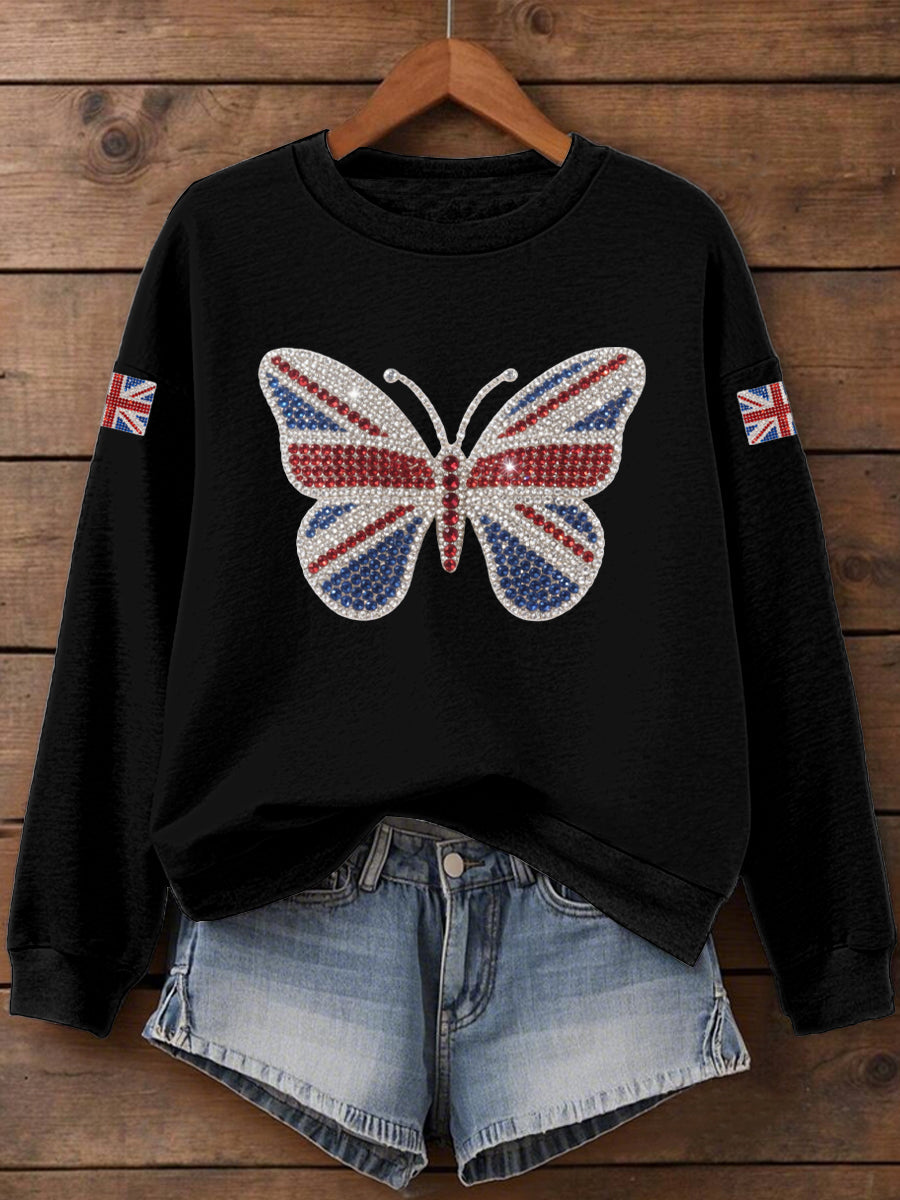 Women's UK Flag Butterfly Print Sweatshirt