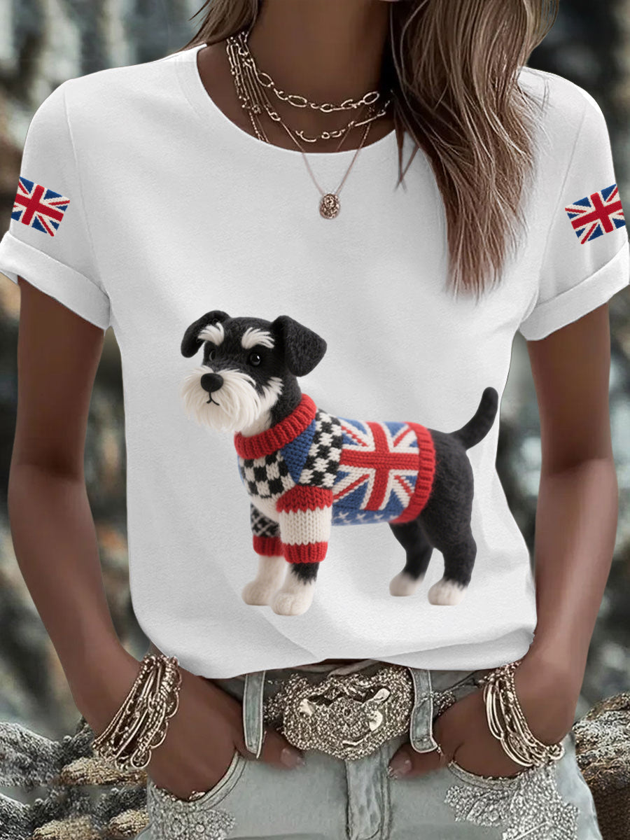 Women's UK Flag Schnauzer Printed T-shirt