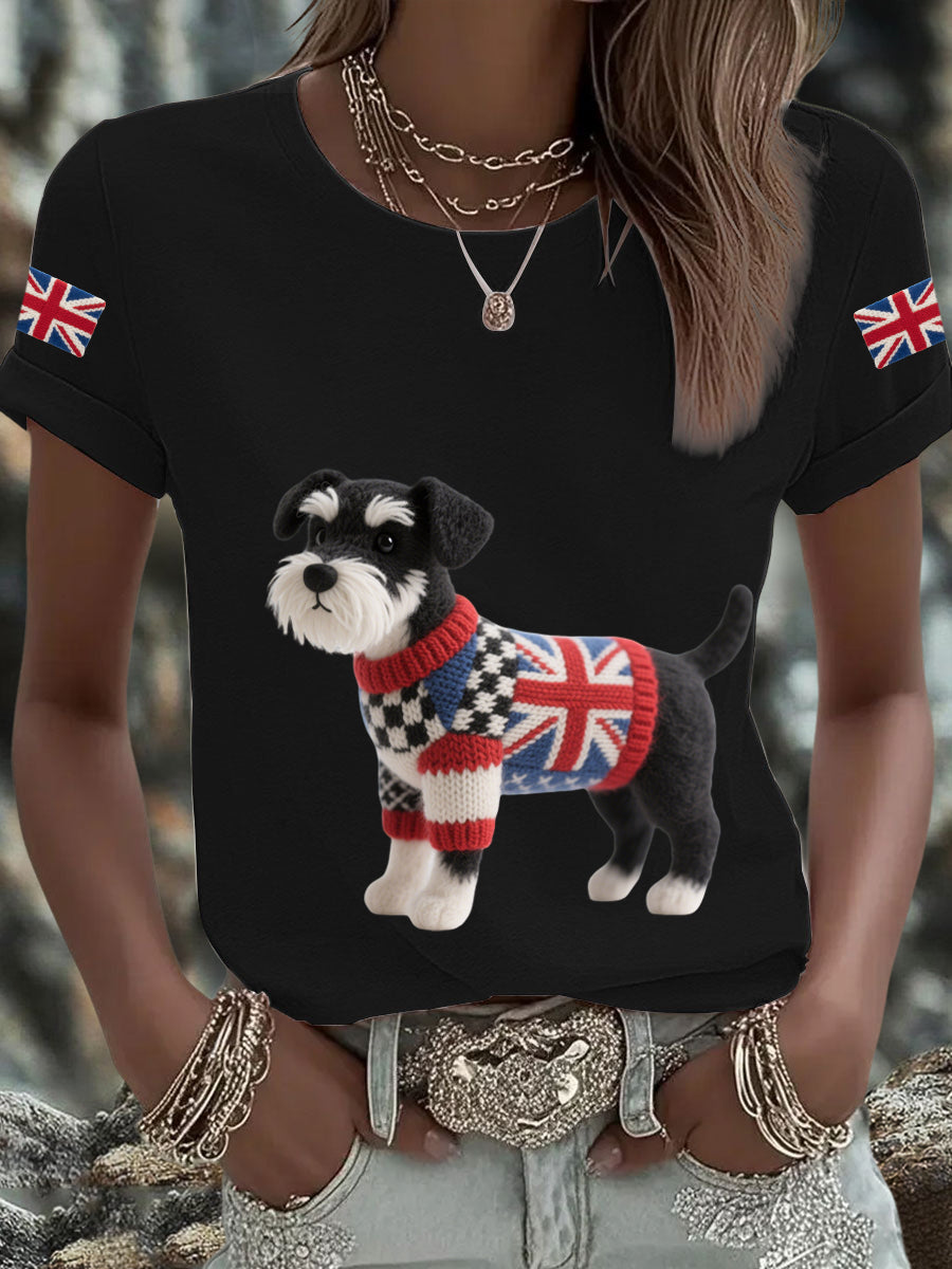 Women's UK Flag Schnauzer Printed T-shirt