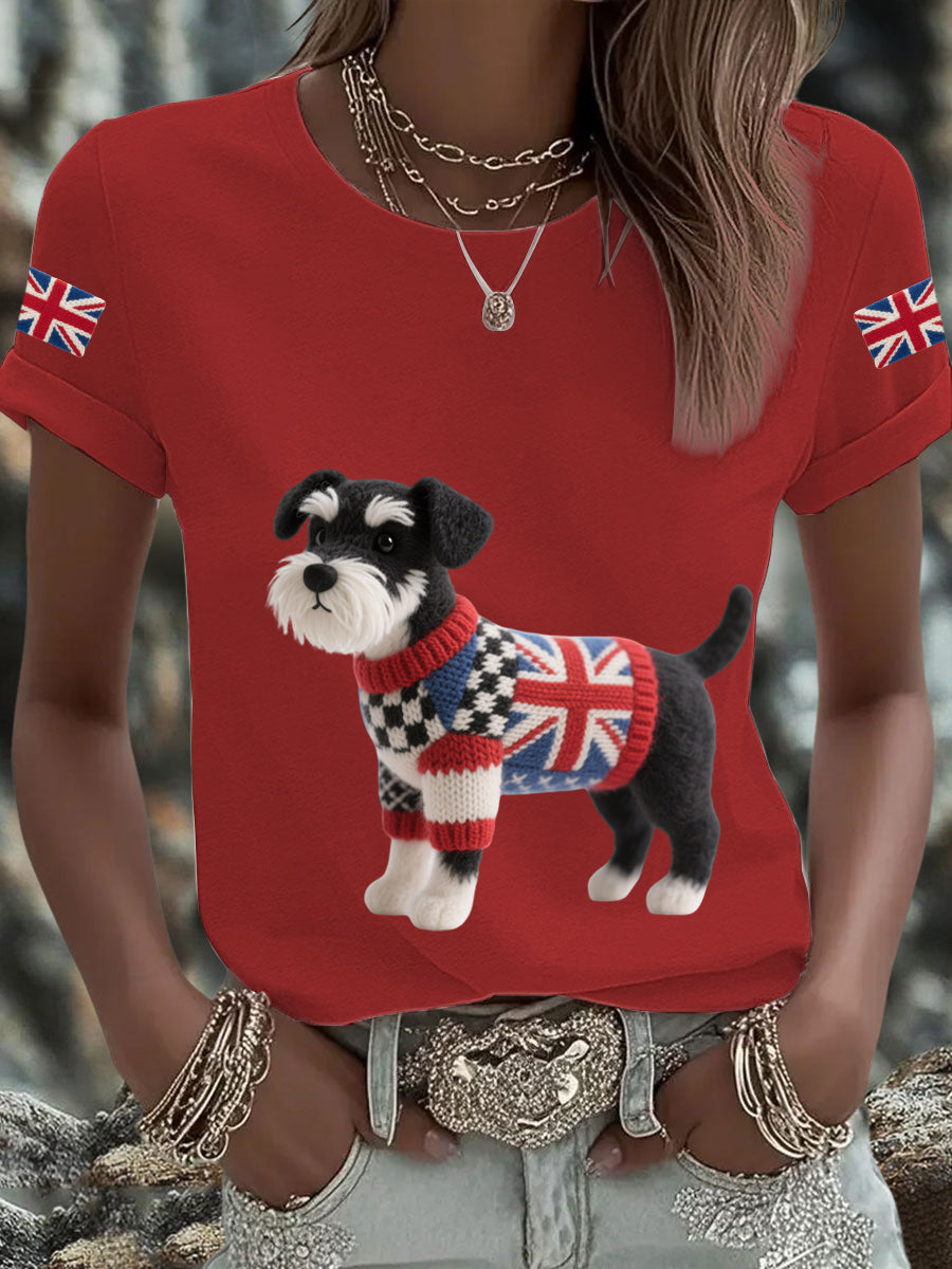 Women's UK Flag Schnauzer Printed T-shirt