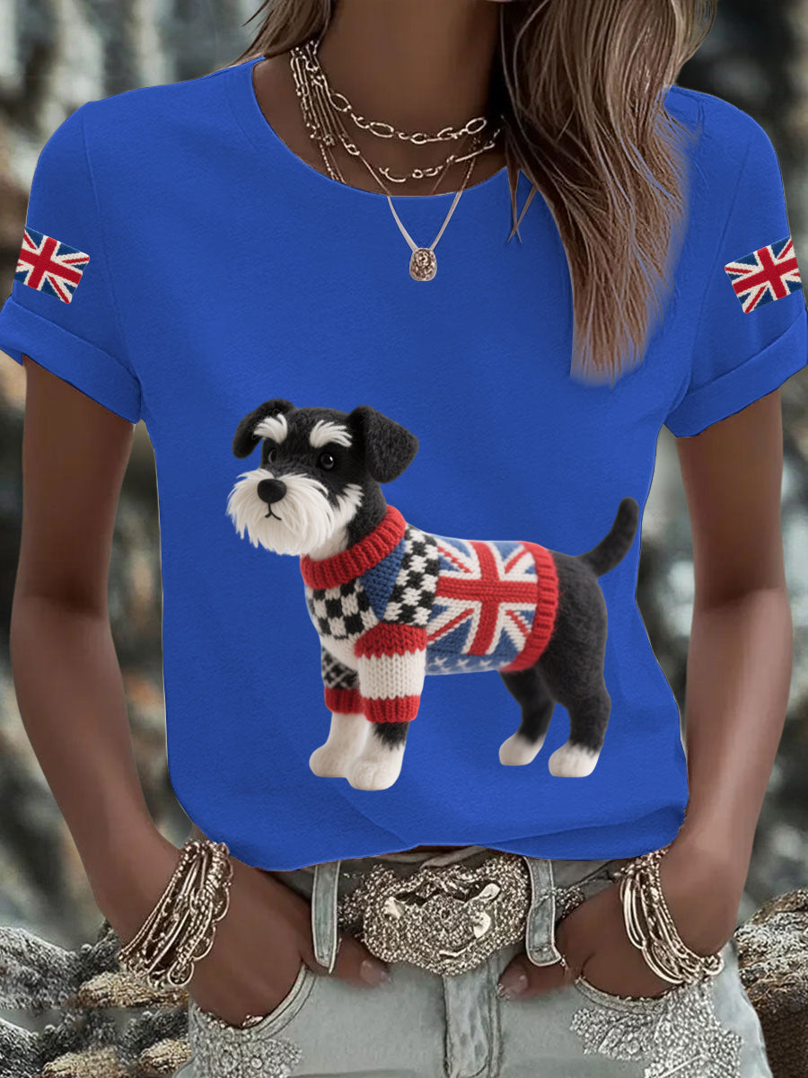 Women's UK Flag Schnauzer Printed T-shirt