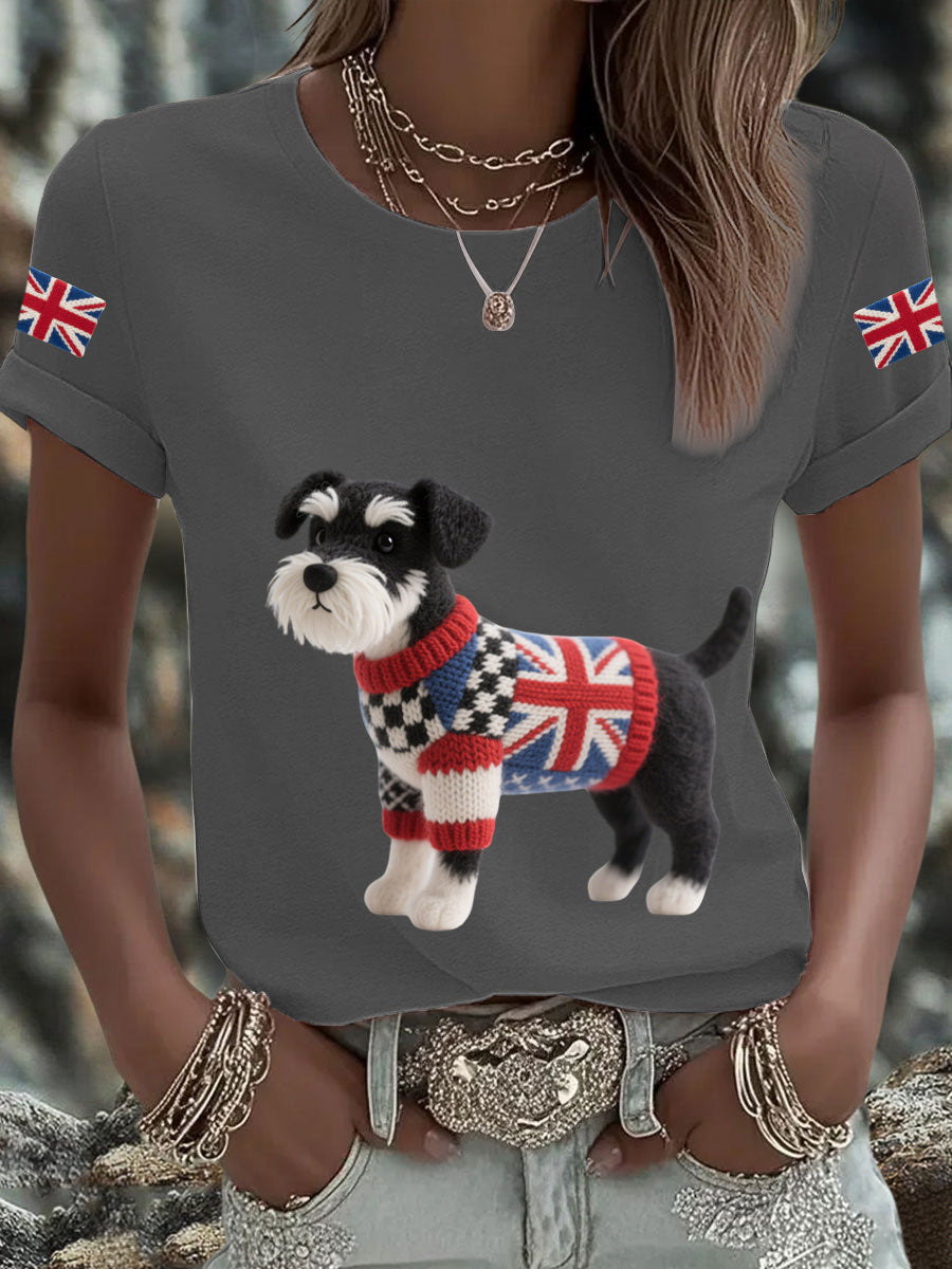 Women's UK Flag Schnauzer Printed T-shirt