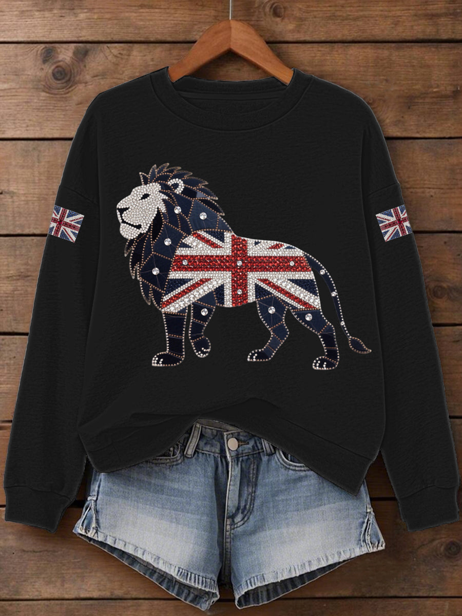 Women's UK Flag Lion Print Sweatshirt