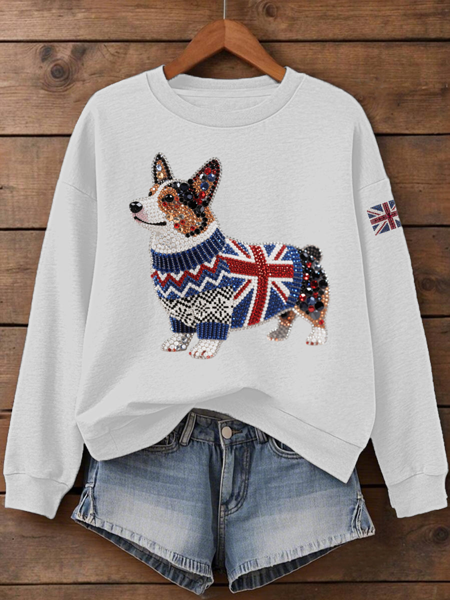Women's UK Flag Corgi Print Sweatshirt