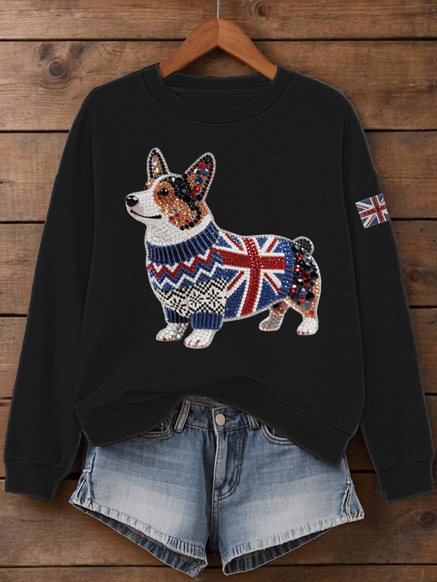 Women's UK Flag Corgi Print Sweatshirt