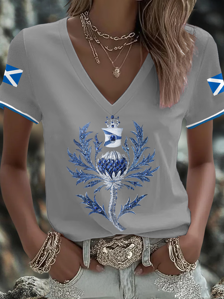 Women's Scotland Flag Art Thistle Printed T-shirt