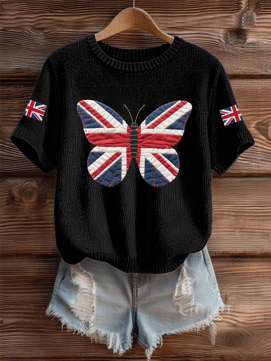 Women's UK Flag Butterfly Cozy Knit Sweater