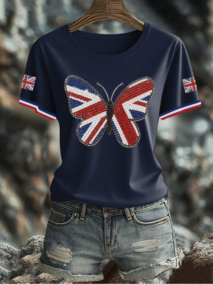 Women's UK Flag Butterfly Printed T-shirt