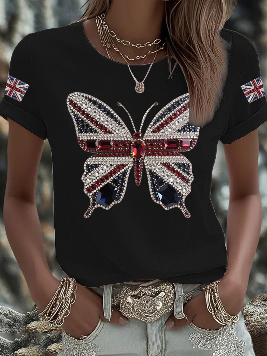 Women's UK Flag Butterfly Printed T-shirt