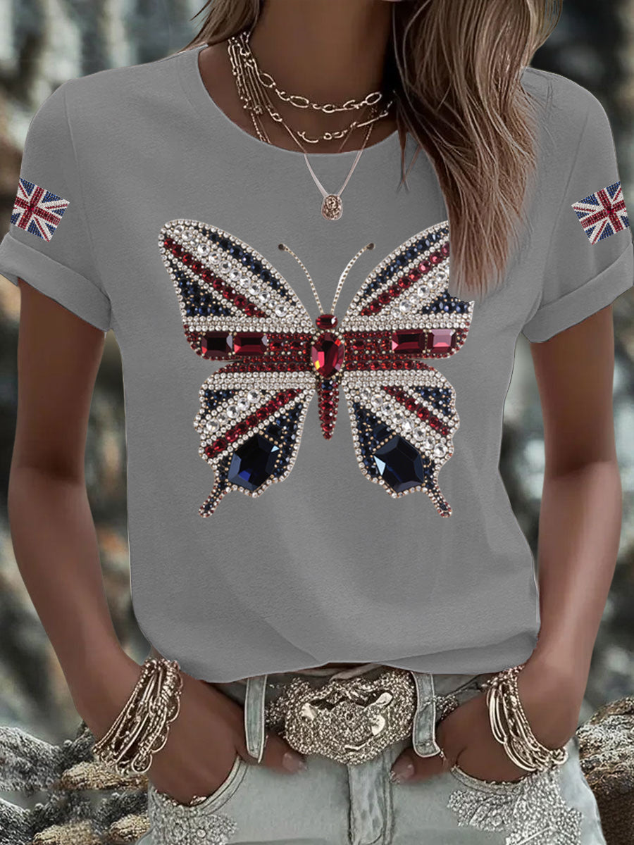 Women's UK Flag Butterfly Printed T-shirt