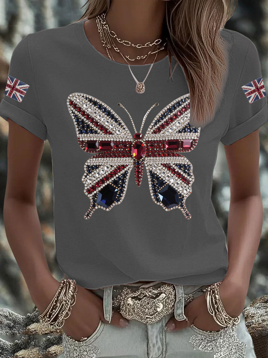 Women's UK Flag Butterfly Printed T-shirt