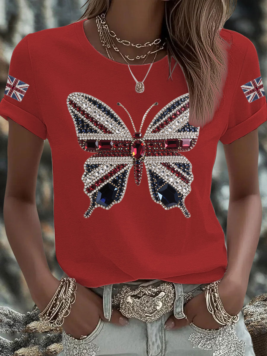 Women's UK Flag Butterfly Printed T-shirt