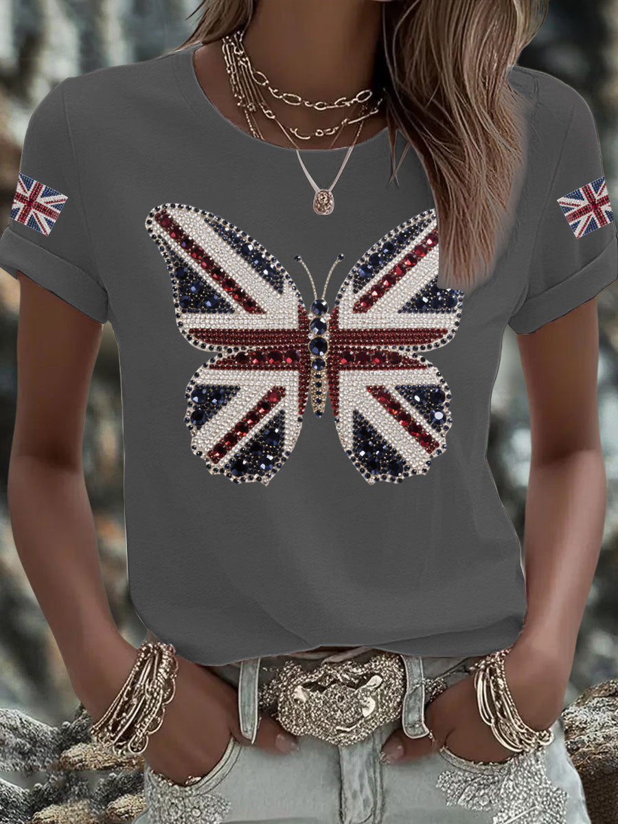 Women's UK Flag Butterfly Printed T-shirt