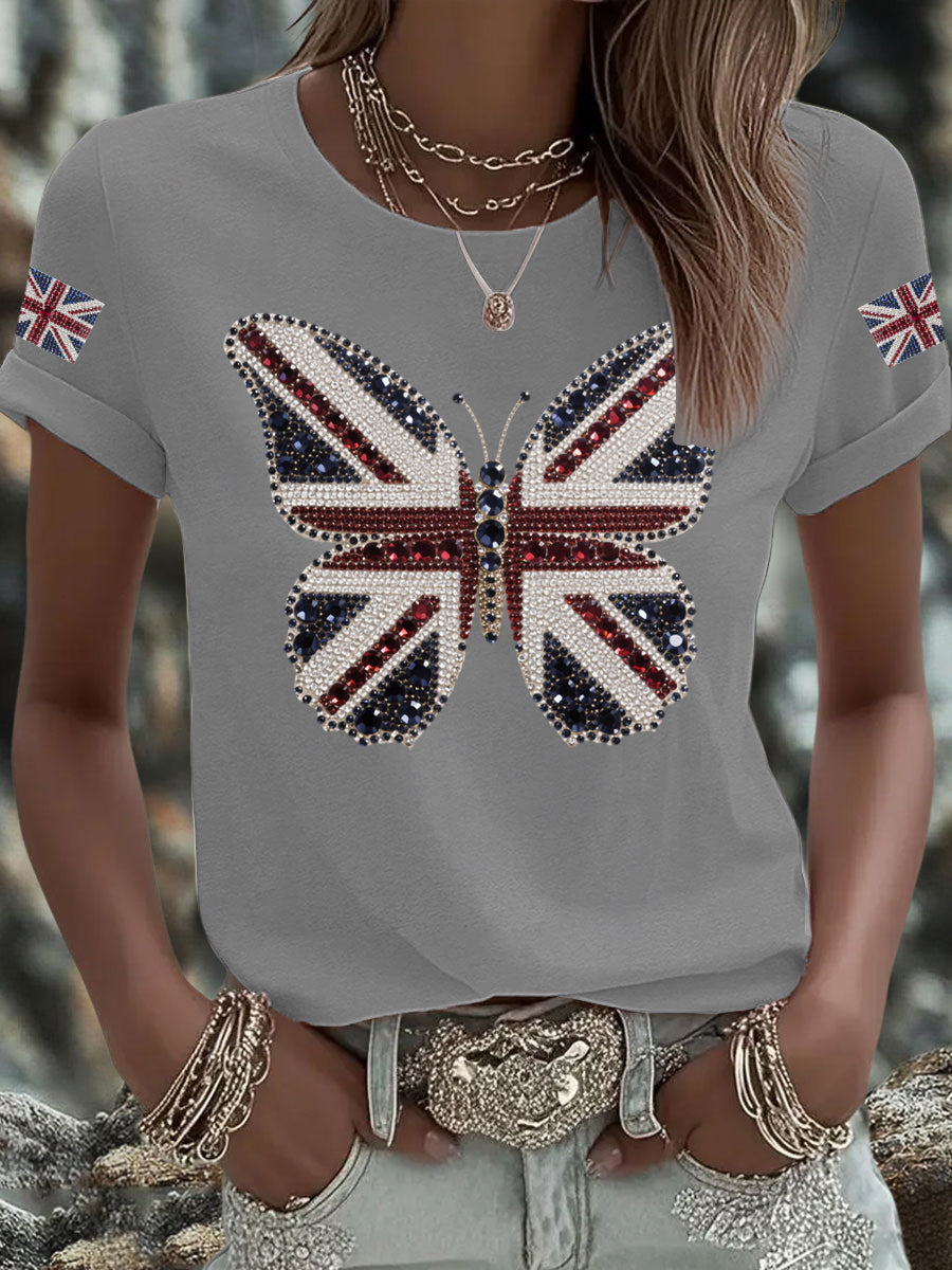 Women's UK Flag Butterfly Printed T-shirt
