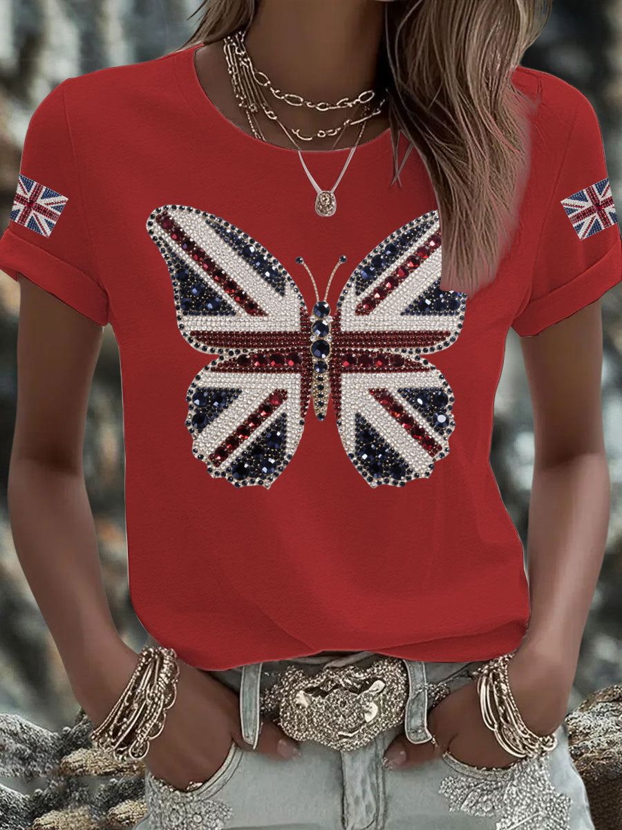 Women's UK Flag Butterfly Printed T-shirt