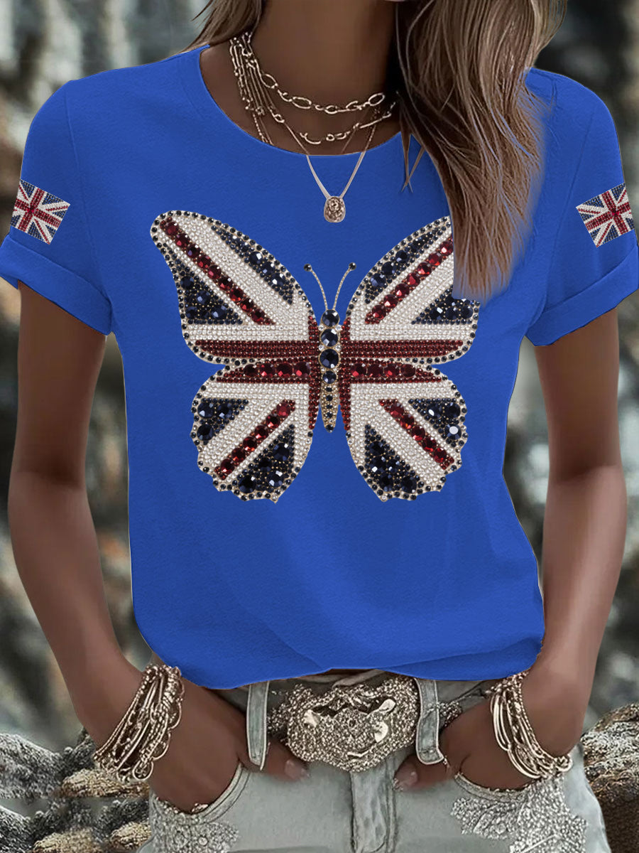 Women's UK Flag Butterfly Printed T-shirt