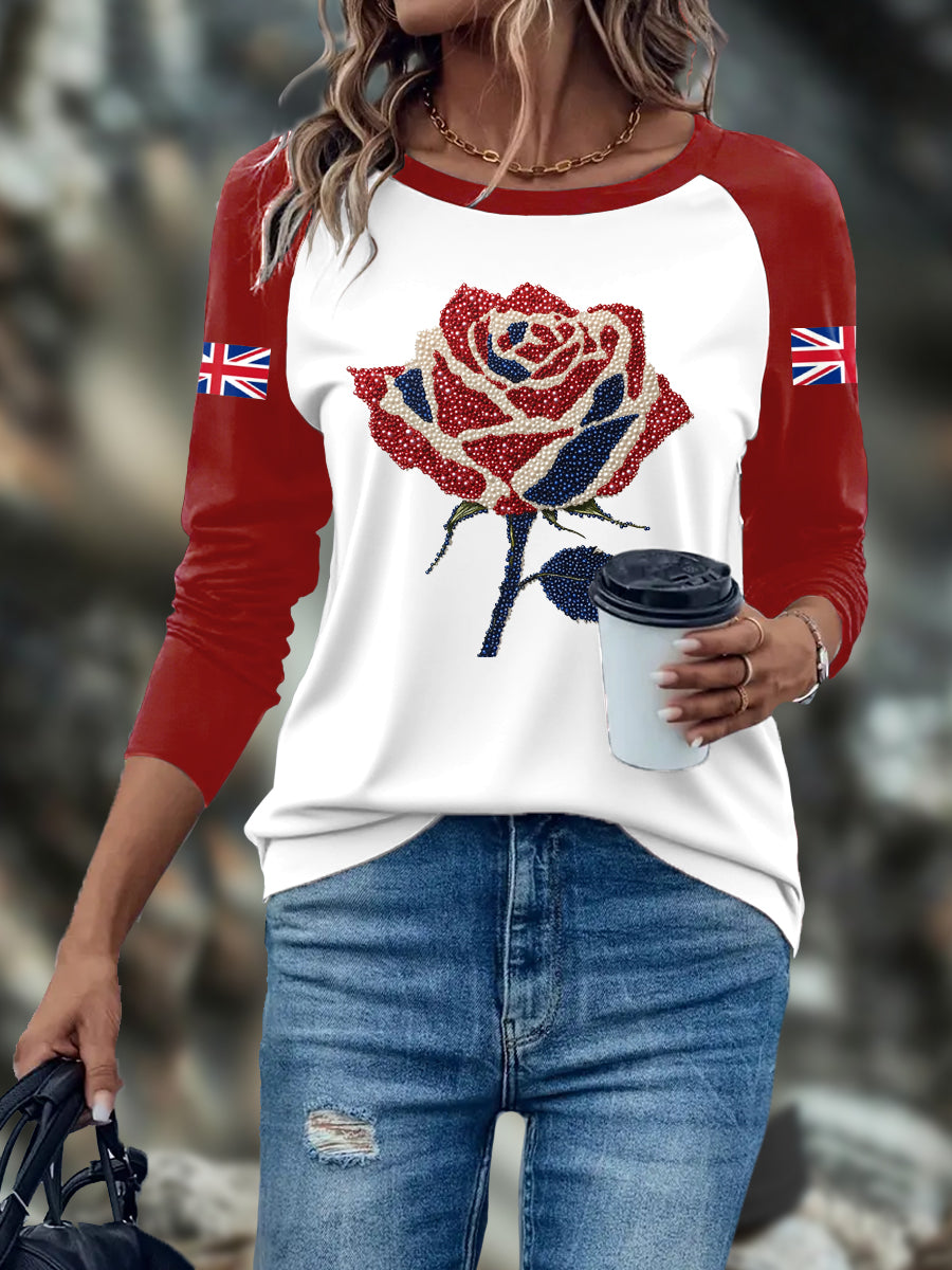 Women's UK Flag Art Rose Printed Tops