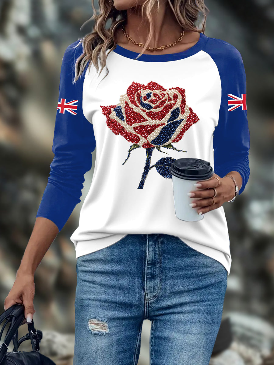 Women's UK Flag Art Rose Printed Tops