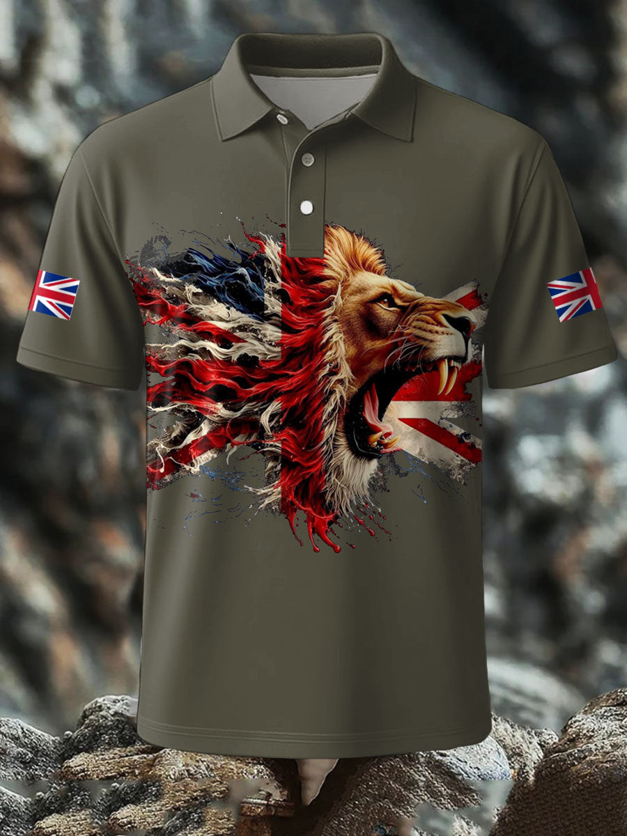 Men's UK Flag Lion Printed Casual Tops