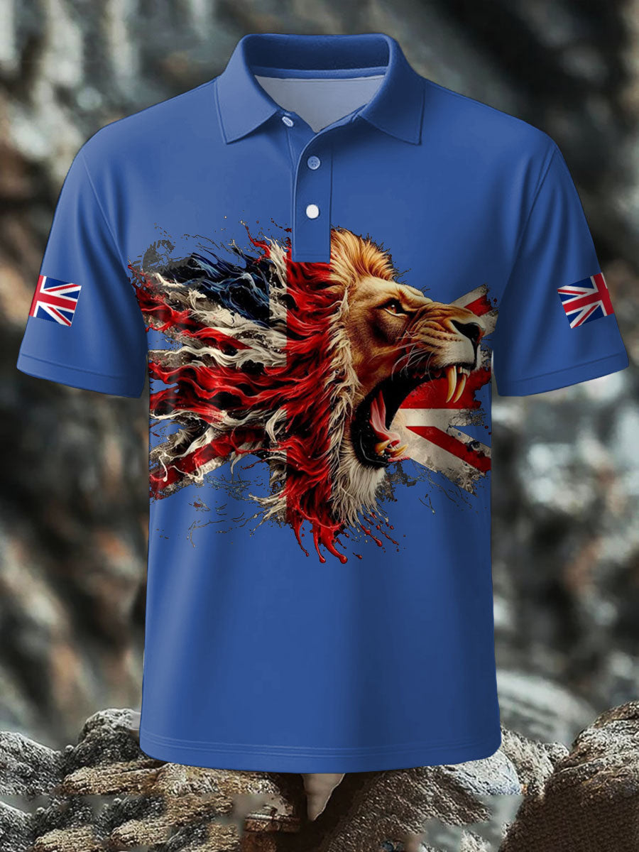 Men's UK Flag Lion Printed Casual Tops