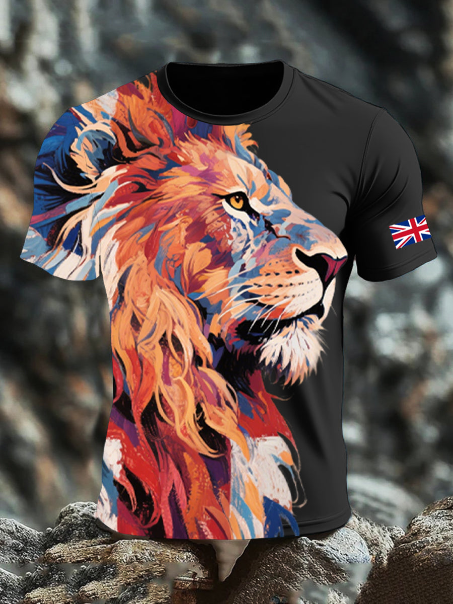 Men's UK Flag Lion Printed T-shirt