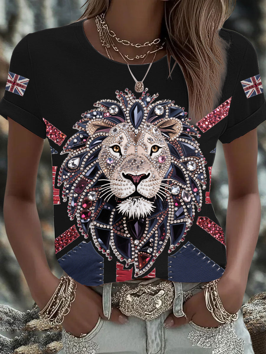 Women's UK Flag Lion Printed T-shirt