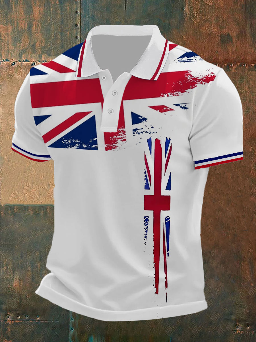 Men's Union Jack Print Casual Polo Shirt