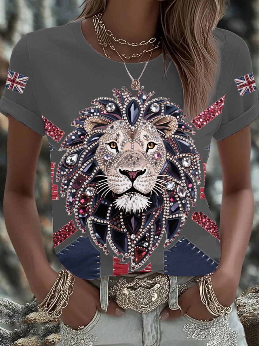 Women's UK Flag Lion Printed T-shirt