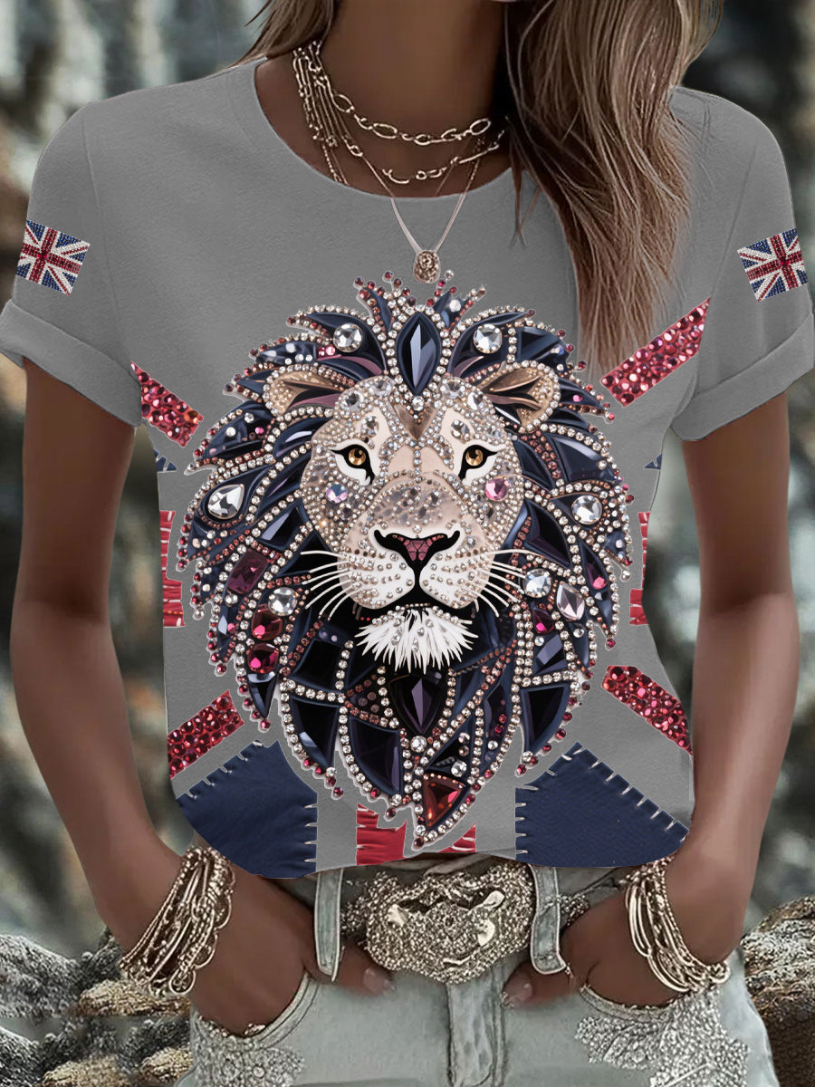 Women's UK Flag Lion Printed T-shirt