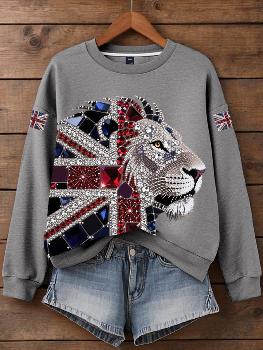 Women's British imitation diamond hot-drilling Print Sweatshirt