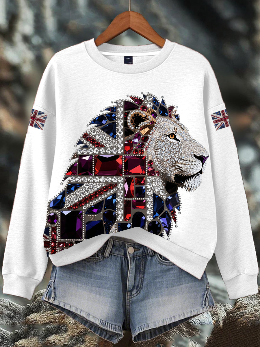 Women's British imitation diamond hot-drilling Print Sweatshirt