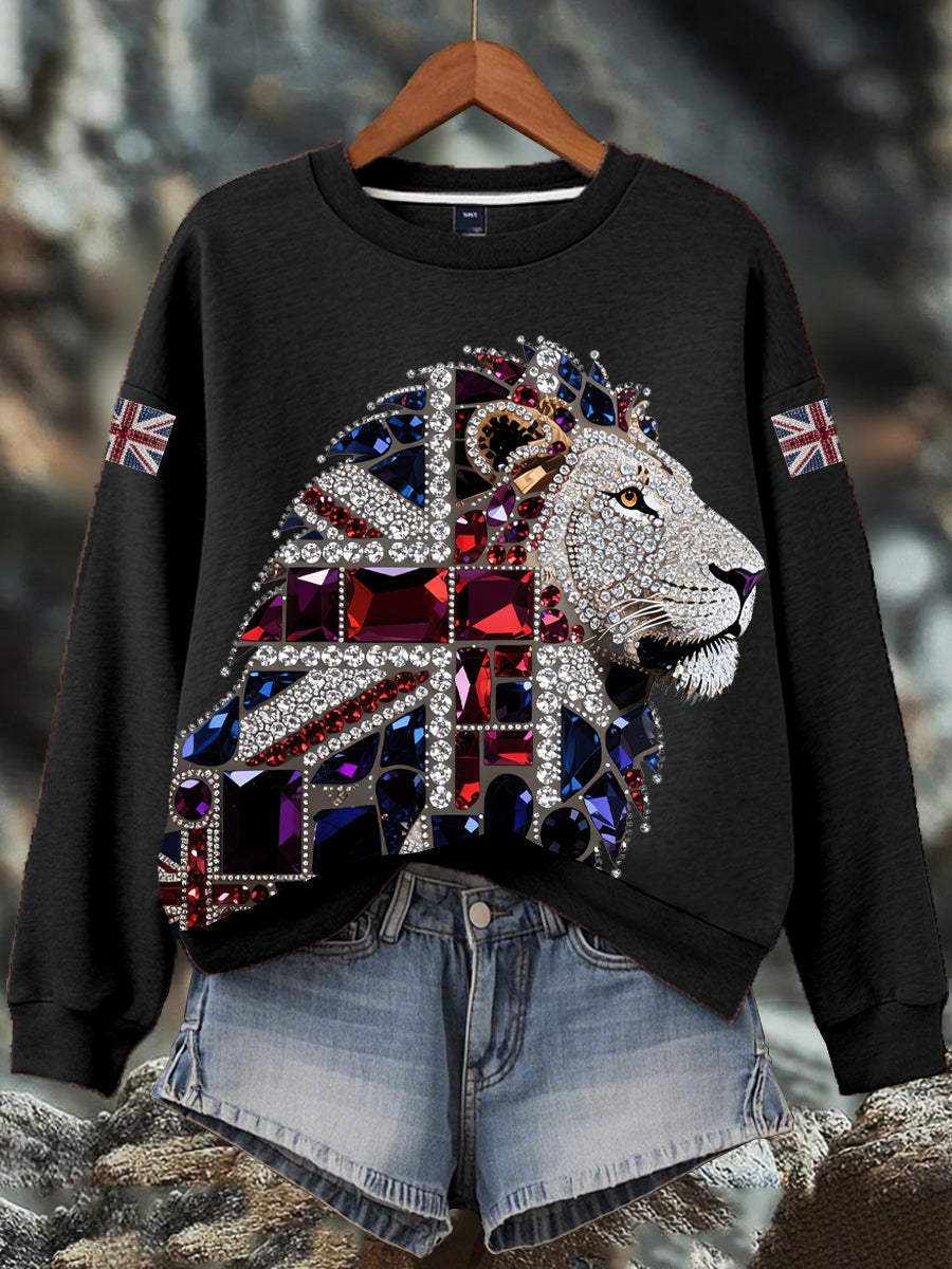 Women's British imitation diamond hot-drilling Print Sweatshirt