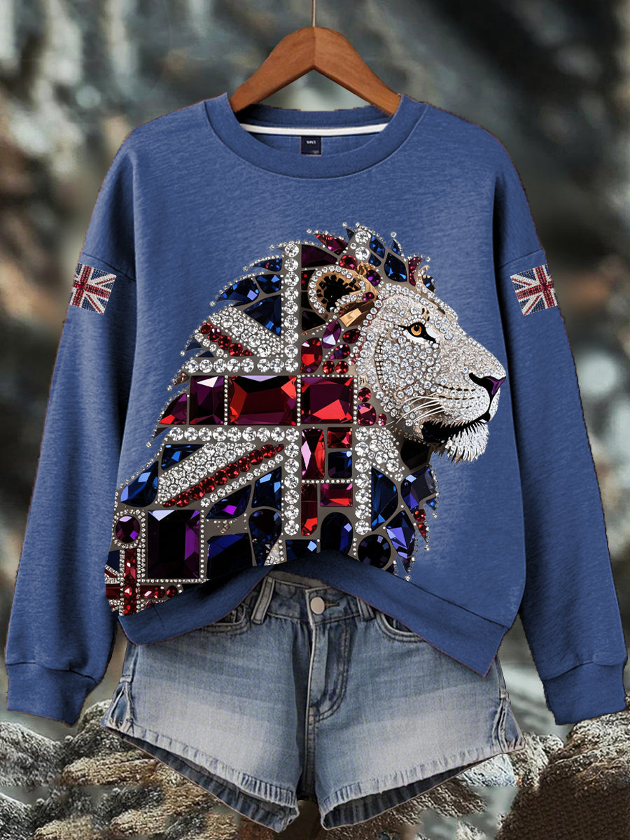 Women's British imitation diamond hot-drilling Print Sweatshirt