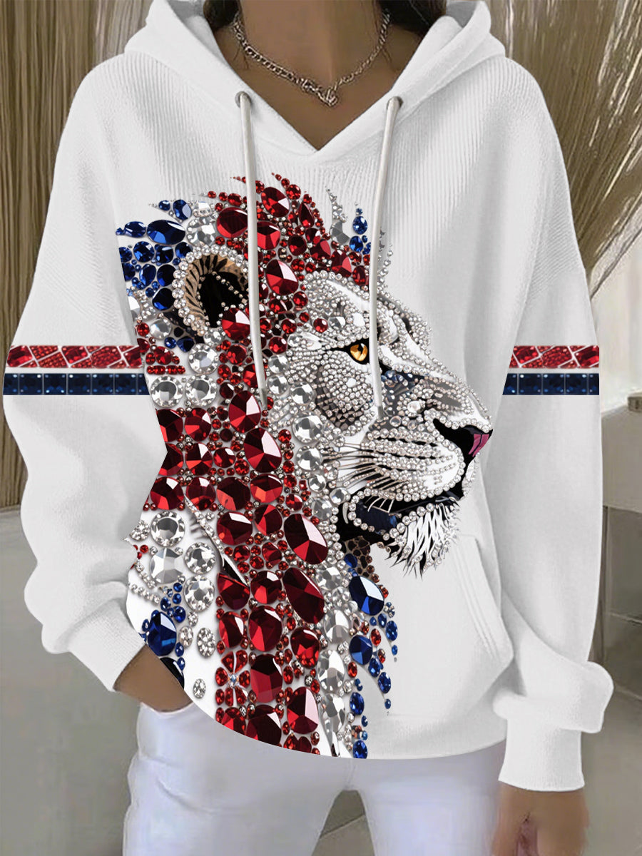 Women's British imitation diamond hot-drilling print casual hoodie