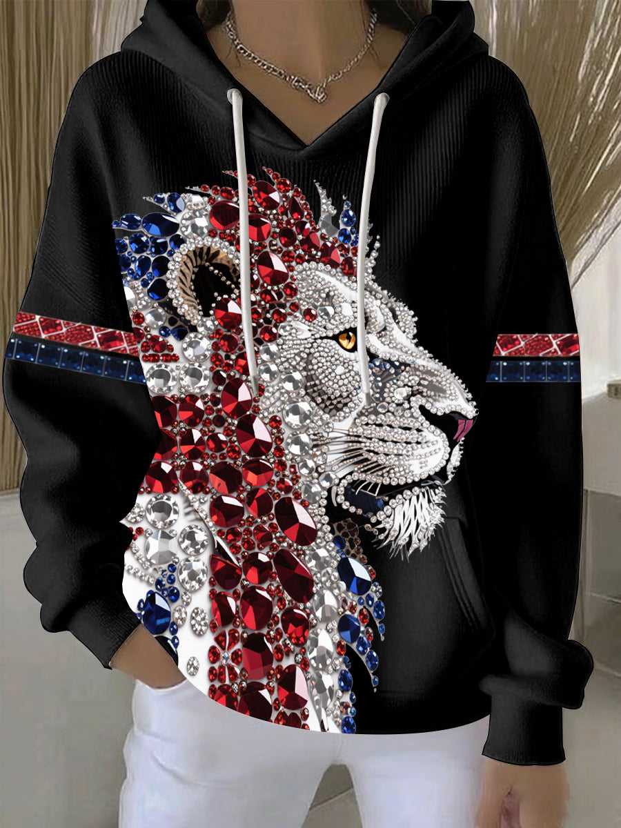 Women's British imitation diamond hot-drilling print casual hoodie