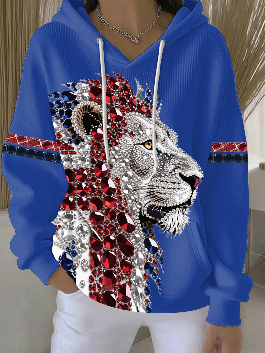 Women's British imitation diamond hot-drilling print casual hoodie