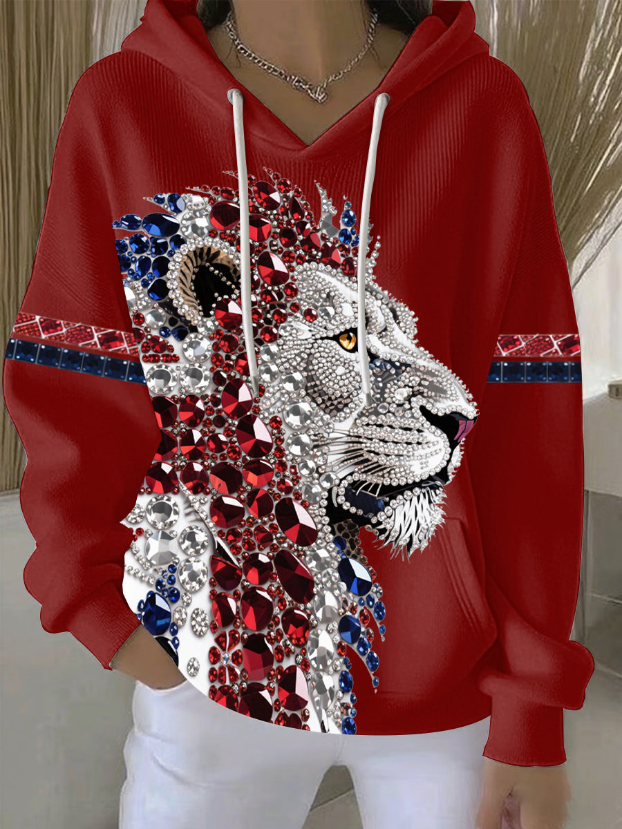 Women's British imitation diamond hot-drilling print casual hoodie